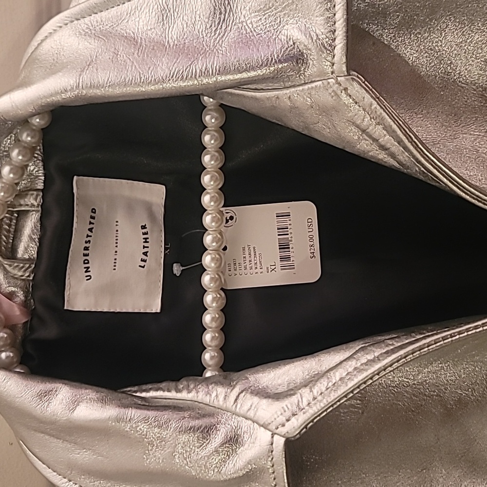 Silver Leather Fringe Women's Jacket - Picture 4 of 8